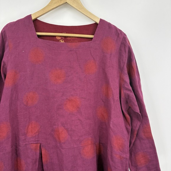 Gudrun Sjoden Linen Midi Dress Womens Large Polka Dot Lagenlook Artsy Pockets - Picture 3 of 10